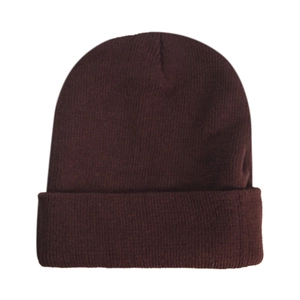 Detailed close-up of dark burgundy knitted beanie showing premium textured ribbing pattern