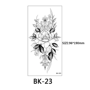 Detail view of 96x190mm black sketch floral tattoo sticker featuring elegant roses