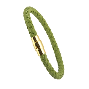Grünes geflochtenes Lederarmband für Damen mit edlem goldenem Magnetverschluss