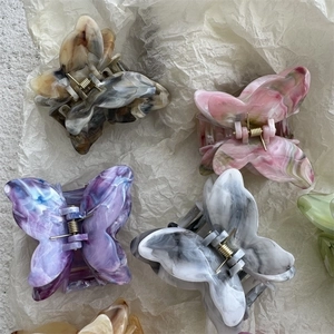 Elegant acetate butterfly hair claw clips with oil painting marble texture set