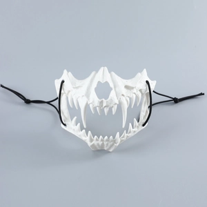 White skeleton half face mask with sharp fangs for Halloween beast cosplay props