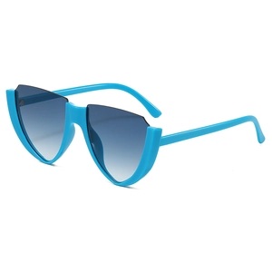 V-shaped cat-eye sunglasses with bold bright blue geometric frames and blue gradient lenses