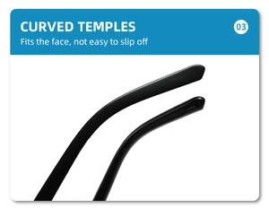 Dettaglio delle aste curve antiscivolo sugli occhiali da sole neri stile cat-eye