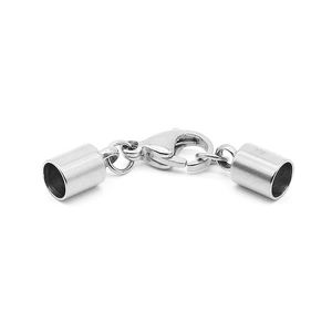 Polished silver stainless steel lobster clasp with cylindrical end caps for DIY jewelry