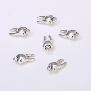 Set of six silver alloy vintage tooth charms with jump rings for DIY jewelry making