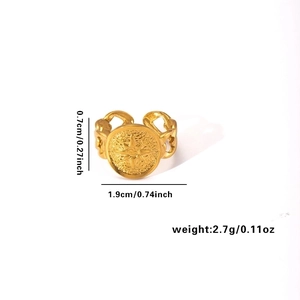 Detailed technical diagram of gold titanium ring with starburst pattern and chain design