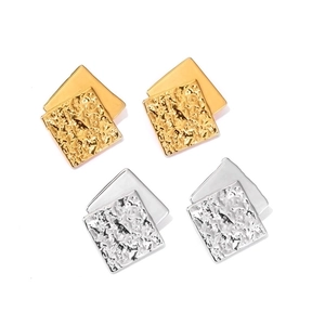 French retro wrinkled square earrings in gold and silver stainless steel finish