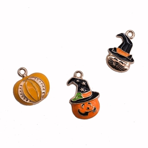 Halloween pumpkin and black cat enamel charms for DIY jewelry making and necklace crafts