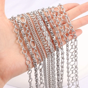 Polished silver stainless steel chains including Cuban and twisted link styles for DIY jewelry