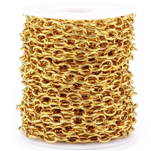 Golden stainless steel oval link chain on roll for DIY necklace and bracelet crafting