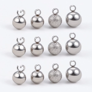 Stainless Steel Round Ball Charms Frosted Polished Bead Pendants With Welded Ring For DIY Necklace Bracelet Jewelry Making