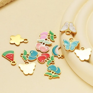 Colorful enamel fruit and flower charms in gold finish for DIY necklace making