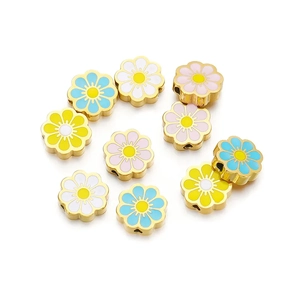 Colorful enamel cherry blossom beads in stainless steel for DIY jewelry making