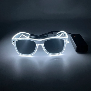 Detail of LED EL wire glowing glasses with battery pack for parties and festivals
