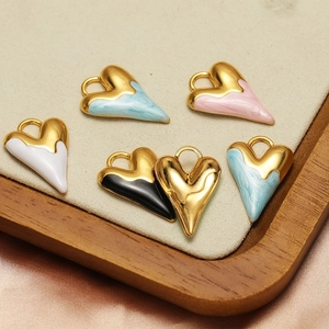 Sharp Heart Charms Stainless Steel Gold Plated Enamel Drip Oil Pendants For DIY Jewelry Making Necklace Bracelet