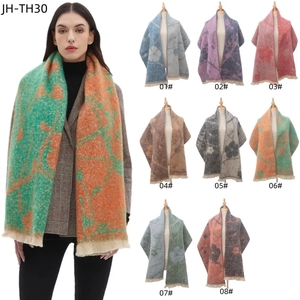 Jacquard floral knit scarf for women with tassels in 8 colorful abstract patterns