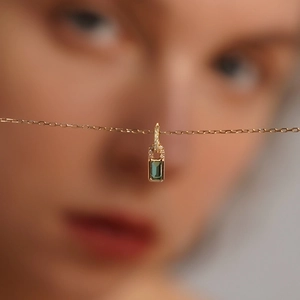 925 Sterling Silver Necklace With Rectangular Zirconia Pendant European Luxury Gold Plated Geometric Chain For Women Jewelry