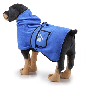 Accappatoio per cani in microfibra blu con cappuccio e cintura regolabile in vita