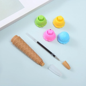 Creative ice cream cone gel pen set with multi-colored scoops on blue background