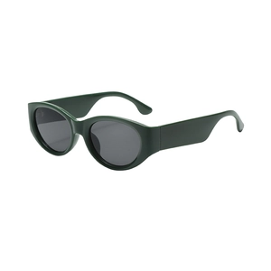 Retro dark green oval thick frame sunglasses with dark grey lenses in vintage style