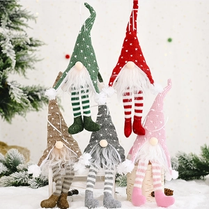 Set of five colorful Christmas gnomes plush ornaments with long legs and heart patterns
