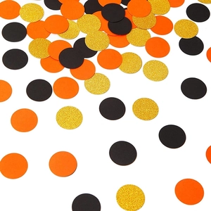 Halloween confetti mix with orange black and gold glitter paper circles for party decoration