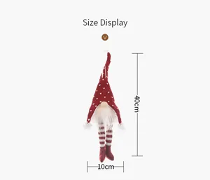 Size display for a 40cm Christmas gnome with red knitted hat and long striped legs