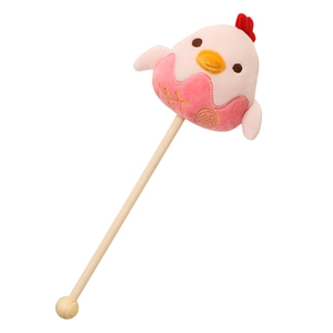 Cute pink plush chick massage hammer with ergonomic wooden handle for back muscle relief