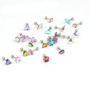 Surgical steel screw-back earrings with colorful zircon heart and flower shapes