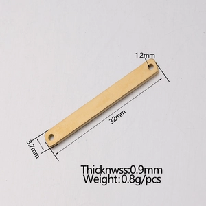 Golden rectangular stainless steel connector 32mm with dual holes for DIY jewelry