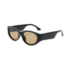 Classic oval black frame sunglasses with brown lenses and wide temples for a retro style