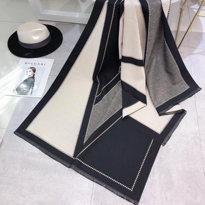 Geometric Color Block Scarf Shawl Imitation Cashmere Thickened Warm Winter Long Large Tassel Trim Versatile Soft For Women