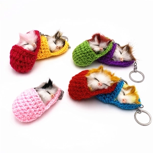 Cute sleeping cat plush keychain set in vibrant colors for bag charm and gift