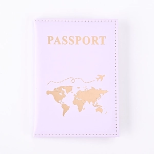 Pink PU leather world map passport holder with gold foil stamping on white background
