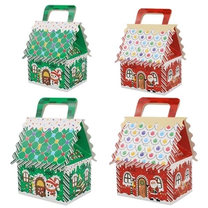 Christmas house-shaped kraft paper candy gift boxes with Santa and Snowman prints