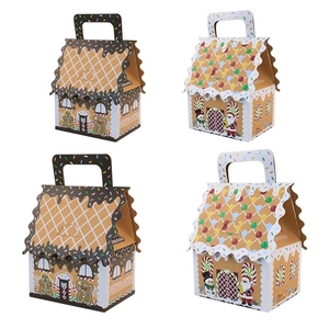 Gingerbread house style Christmas candy boxes made of kraft paper with handles