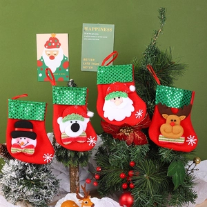 Set of 4 Christmas stockings with Santa, reindeer and snowman 3D characters in red and green