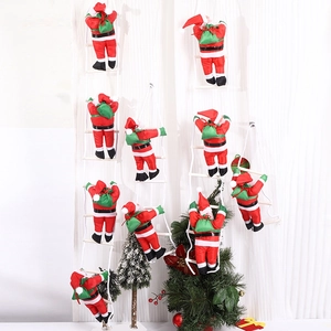 Christmas Santa Claus climbing ladder dolls in red and green for festive hanging decorations