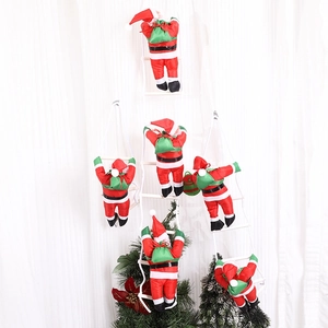Climbing Santa Claus on a white rope ladder for indoor Christmas festive decorations