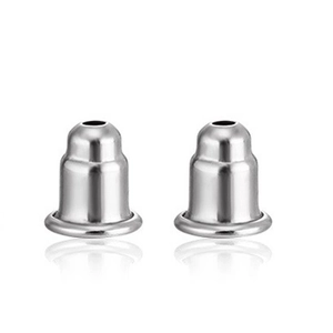 Macro view of polished S925 sterling silver bullet clutch earring backs on white background
