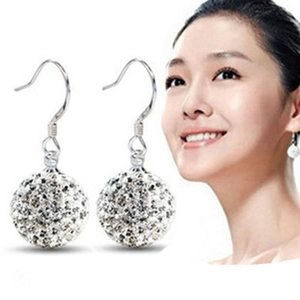 925 Sterling Silver Shamballa pavé ball drop earrings with sparkling crystals for women