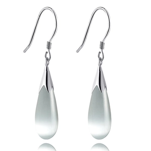 Elegant S925 sterling silver drop earrings with translucent white cat eye stones