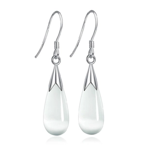 925 Sterling Silver Artificial Cat Eye Stone Teardrop Dangle Earrings Elegant Water Drop Ear Hook For Women Fashion Jewelry
