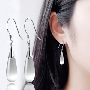 Elegant S925 sterling silver drop earrings with moonstone and high polish finish