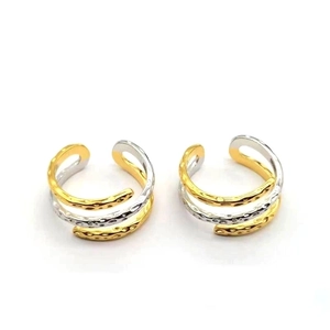 Irregular S925 sterling silver ripple open ring in mixed gold and silver tones