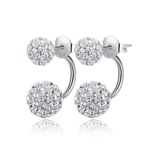 Classic 925 Sterling Silver Double Ball Rhinestone Stud Earrings Shamballa Round Bead Double-sided Earrings For Women Wedding Party Jewelry