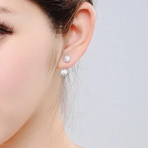 Classic S925 sterling silver shambhala double-sided ball stud earrings with white crystals