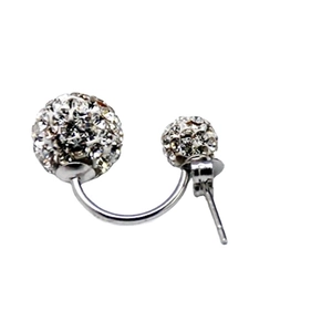 Classic silver S925 sterling silver Shamballa double ball stud earrings with crystals