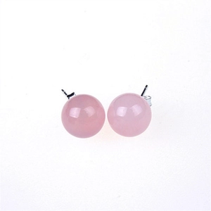 Minimalist S925 sterling silver stud earrings with round pink natural quartz gemstones
