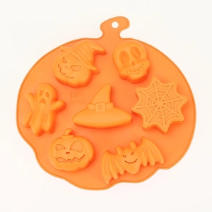 Orange Halloween pumpkin silicone mold for 6-cavity biscuits, jelly and chocolate making